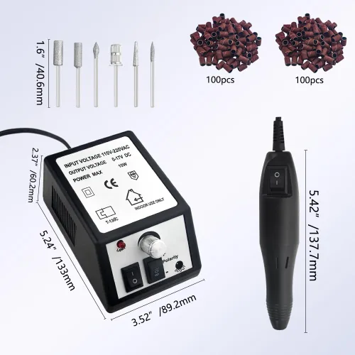 Miniatura 6 de Juego de cortaúñas eléctrico profesional con 206 bandas de lijado para el hogar y el salón (negro)