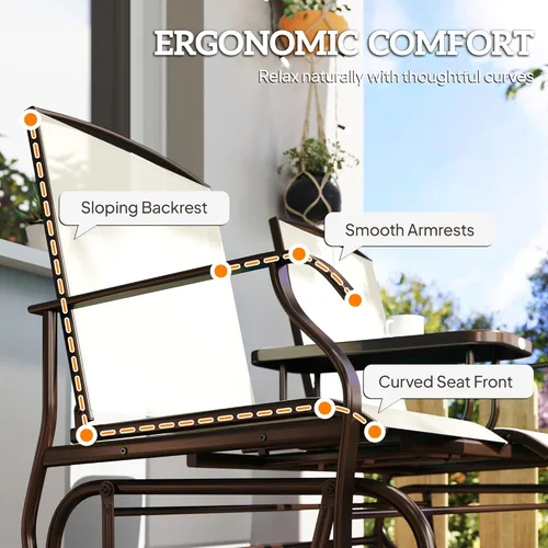 Miniatura 8 de Outsunny Banco deslizante para exteriores con mesa central, sofá de patio con estructura metálica, tela transpirable de malla y reposabrazos