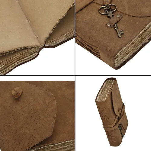 Miniatura 5 de RARE & RUSTIC Diario de cuero vintage con llave, papel antiguo hecho a mano, gran regalo para todos, marrón vintage, 7 x 5 pulgadas