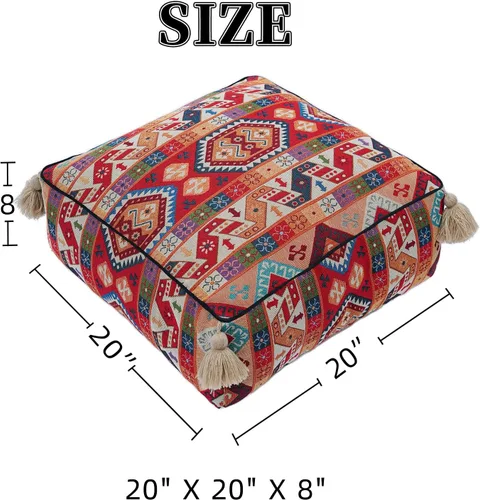 Miniatura 2 de Funda de puf bohemio sin relleno, reposapiés otomano, taburete indio mexicano, puf, almacenamiento para sala de estar, decoración de dormitorio Boho