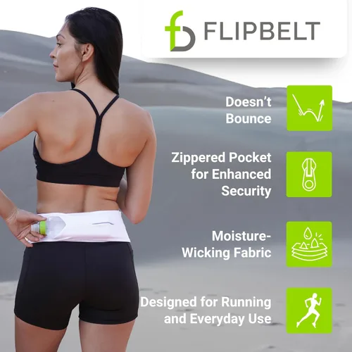 Miniatura 3 de FlipBelt Cinturón para correr con cremallera, riñonera para fitness y correr, empresa estadounidense Negro