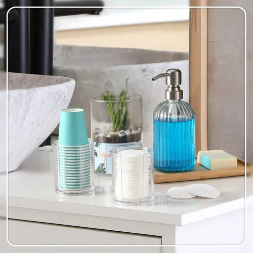 Miniatura 7 de AOZITA Dispensador de tazas para baño, paquete de 2 portavasos para enjuague bucal, portavasos pequeños desechables de papel para enjuagar tazas