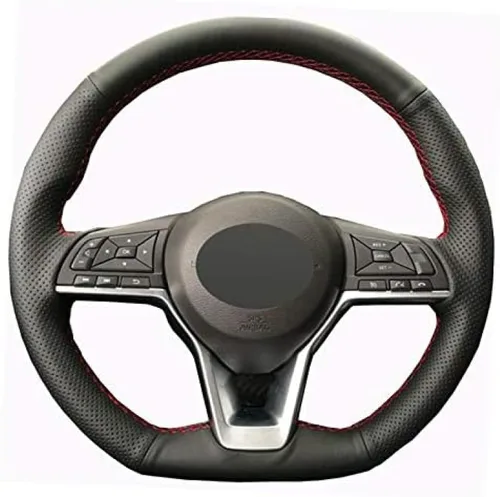 Funda de volante de costura a mano para Nissan X-Trail Qashqai March Serena Micra Kicks 2017-2019 para Altima Teana 2019 Black Line
