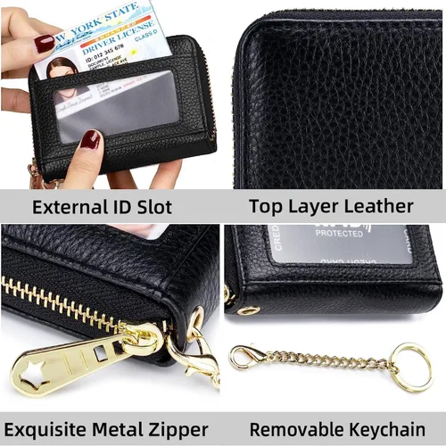 Miniatura 4 de Tapp Collections Tarjetero RFID para tarjetas de crédito, cartera pequeña de cuero con cremallera para tarjetas con ventana de identificación