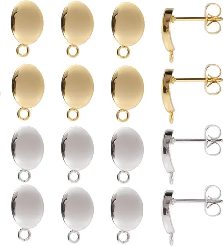 Miniatura 13 de SUNNYCLUE 1 caja, 80 unidades, 20 pares de aretes redondos planos de acero inoxidable con bucle, aretes plateados y dorados, hallazgos en blanco
