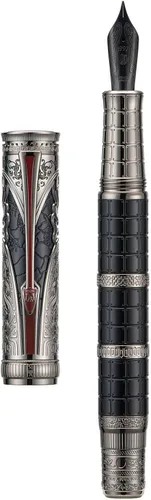 Miniatura 20 de Hongdian D5X - Pluma estilográfica de color negro, punta mediana, dinastía Qin, retro, tótem chino, grabado, pluma de escritura suave