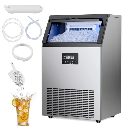 Miniatura 13 de Máquina comercial para hacer hielo - 200 libras/24 horas, máquina de hielo comercial con contenedor de almacenamiento de 50 libras, debajo