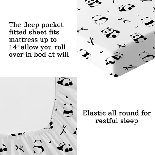 Miniatura 5 de MUSOLEI Sábanas Panda Sábanas ajustadas Lindas hojas de cama con conjunto de cama de animales 3D con orejas para niñas Conjunto de cama individual