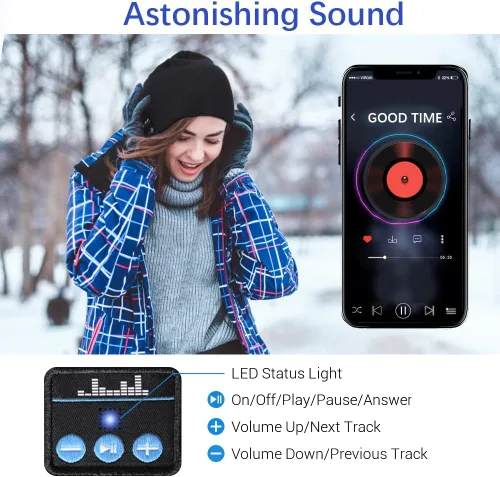 Miniatura 3 de EverPlus Gorro Bluetooth para hombre regalos para mujer sombrero Bluetooth gorro para auriculares negro