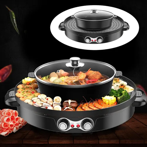 Miniatura 2 de Combo de olla eléctrica y parrilla de 2200 W, cocina portátil 2 en 1 para encimera, totalmente desmontable, control de temperatura independiente