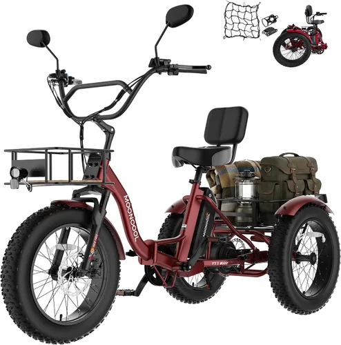 Miniatura 9 de MOONCOOL Triciclo eléctrico plegable para adultos, Etrike de aluminio de 20 pulgadas, clasificado 500 W, batería extraíble de 48 V frenos de disco