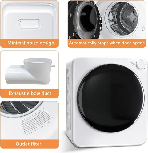 Miniatura 7 de DOGHLY Secadora de ropa eléctrica portátil de 120 V, secadora de ropa compacta de 800 W, fácil control, 1.6 pies cúbicos de carga frontal de acero