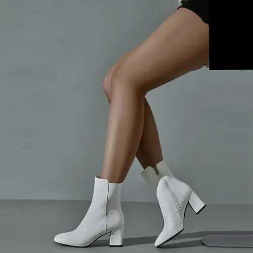 Miniatura 5 de Caradise Botas de tacón alto y grueso para mujer con cremallera y punta cuadrada