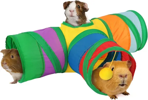 Rypet Túnel de conejillo de indias plegable de 3 vías para mascotas pequeñas y tubos con bola interactiva para bebé, conejo, hurón, hámster, Arcoíris