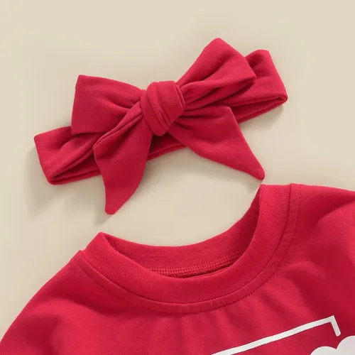 Miniatura 13 de Traje de bebé niña para el primer día de San Valentín, mameluco de burbujas con cuello redondo, sudadera linda para primavera y otoño