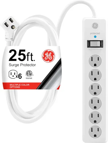 Miniatura 12 de GE - Barra multicontacto con protector de sobretensión, cable de extensión de 2.4 m, 6 tomas, 800 joules, clavija plana, cubiertas de seguridad