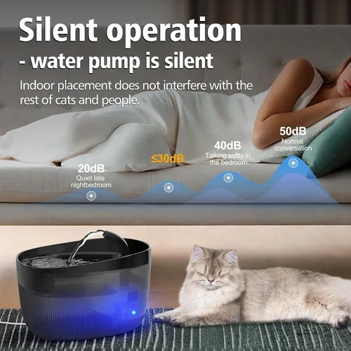 Miniatura 5 de Fuente de agua para gatos de 74 oz/2.2 L, dispensador automático de agua para mascotas para interiores con bomba ultra silenciosa, 2 modos de flujo