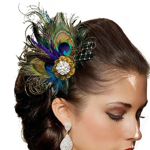 Miniatura 2 de Tocado de pavo real de los años 20 con clip de pelo Gatsby para mujer