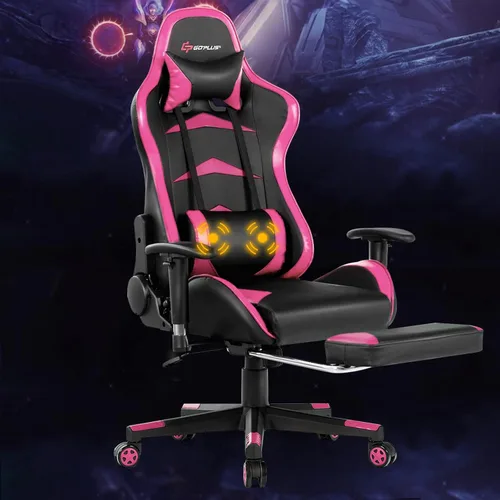 GORELAX Silla de masaje para videojuegos, silla reclinable para computadora con soporte lumbar, brazos ajustables, reposapiés, respaldo alto, silla