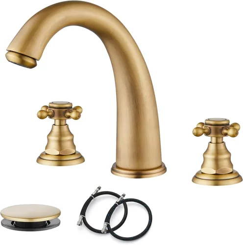 gotonovo Accesorios de grifo de fregadero de baño de 8 pulgadas para fregadero, 3 agujeros, 2 asas cruzadas, montaje en cubierta con drenaje Latón