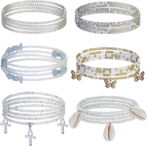 Florideco Cuentas de cintura de 27.5 a 50 pulgadas para mujer, joyería africana en capas para el cuerpo en cuentas elásticas coloridas para mujer