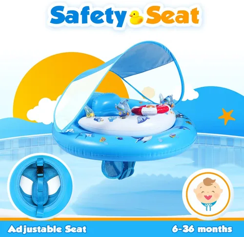 Miniatura 2 de Flotador de piscina para bebé con dosel de protección solar UPF50+, flotadores inflables para piscina de niños con consola de juego para bebé de 6 a