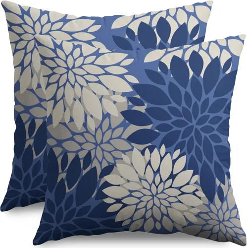 Miniatura 46 de Fundas de Almohada Azul Aguamarina 16X16 Pulgadas Juego de 2, Flores de Dalia Primavera Verano Floral Crema Fundas de Almohada Decorativas