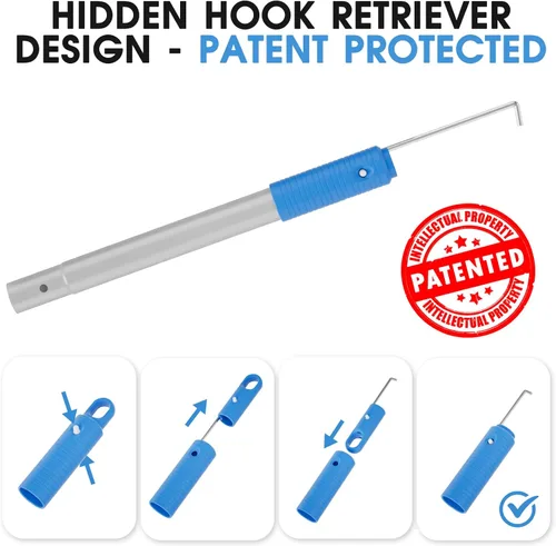 Miniatura 3 de TidyMister Poste de piscina mejorado de 9 pies de largo con gancho oculto, postes extendidos de aluminio para cepillo de red de desnatador y cabezal