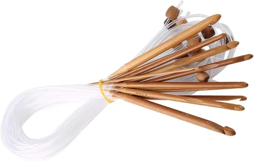 Miniatura 4 de Juego de ganchos de ganchillo afganos tunecinos con cable de plástico, agujas de tejer de ganchillo de bambú para uso principiante o profesional