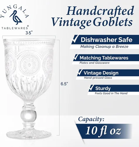 Miniatura 2 de Copas de vino vintage, juego de 6 copas de vidrio para agua, vino o cócteles. Copas de vino elegantes con un ambiente retro. Diseño de girasol