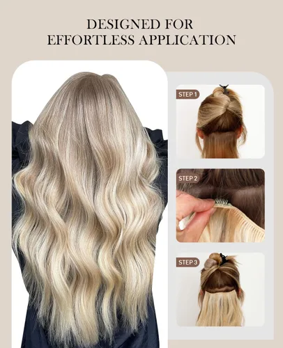 Miniatura 5 de VINBAO Extensiones de cabello humano con clip, balayage, color marrón ceniza a rubio caramelo, 14 pulgadas, 6 unidades, 3.53 onzas, 6