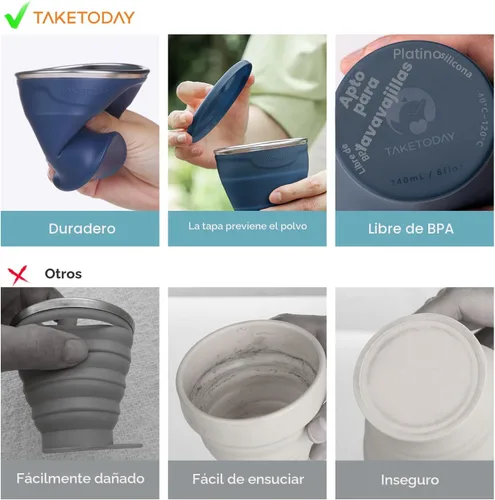 Miniatura 2 de TakeToday Taza de Viaje Plegable - Taza de Agua Plegable de Silicona, Libre de BPA con Tapa y Bolsa Impermeable - Juego de Tazas para Beber