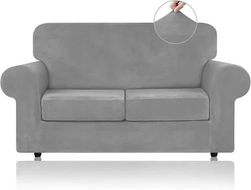 Miniatura 31 de WEERRW 4 Piezas Fundas de Terciopelo de Alta Elasticidad para Sofá de 3 Cojines Fundas de Sofá, Protector de Muebles Lavable con Parte Inferior