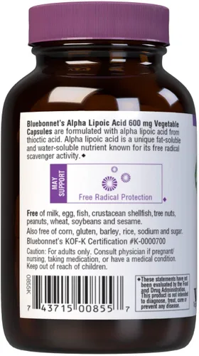 Miniatura 3 de BlueBonnet Ácido alfa lipoico de 600 mg – Potente suplemento antioxidante de apoyo nervioso para mujeres y hombres – Sin OMG, vegano, Kosher – Sin