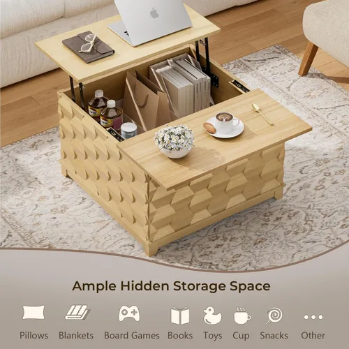Miniatura 4 de BROTTAR Mesa de Centro con Tapa Elevable, Mesa de Centro Cuadrada de 31.5'' con Almacenamiento, Mesas de Centro Estilo Granja con Almacenamiento