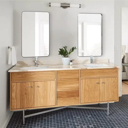 Miniatura 8 de ANDY STAR Espejo de baño cromado, 24 x 40 pulgadas, espejo rectangular de esquina redondeada de níquel pulido, espejo de tocador de baño con marco