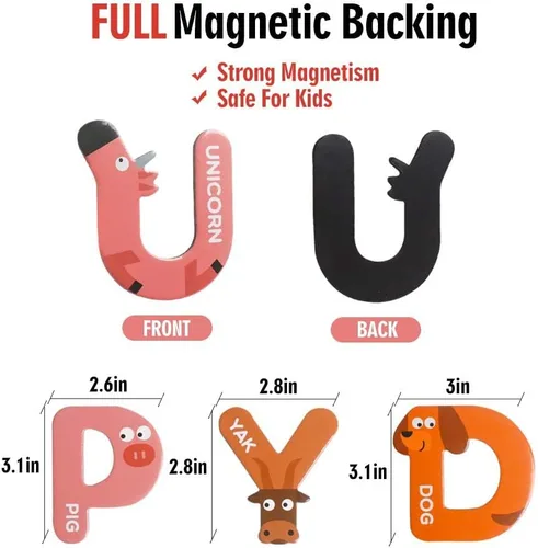 Miniatura 2 de JCREN Juguete de letras magnéticas jumbo de animales del alfabeto, imanes para nevera, alfabeto ABC mayúsculas, juego de juguetes para aprendizaje