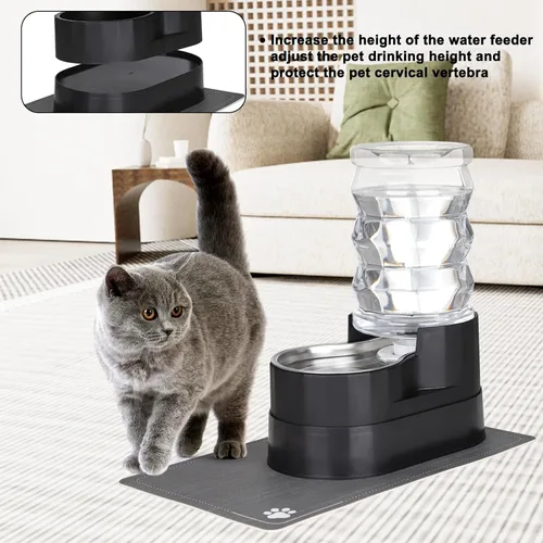Miniatura 4 de RIZZARI Dispensador automático de agua para perros: bebedero de acero inoxidable negro de 7 litros, diseño elevado que alivia la tensión