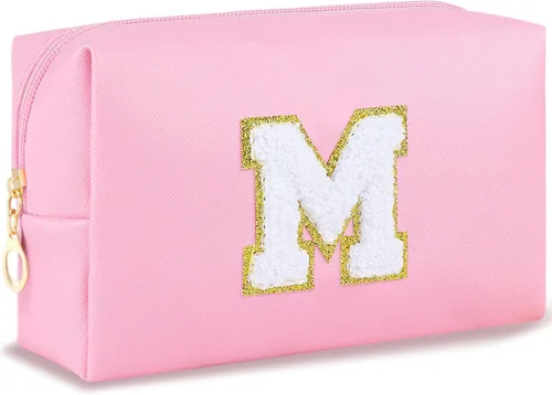 Miniatura 124 de URSKYTOUS Regalos para niñas, bolsa de maquillaje con inicial, bolsa de cosméticos personalizada con cremallera, bonita bolsa de aseo de viaje, Azul