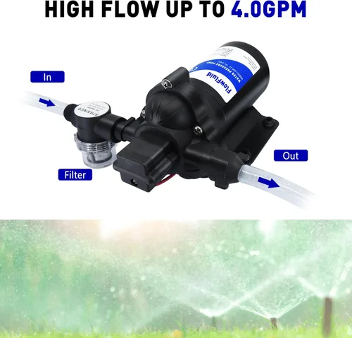 Miniatura 2 de Bomba de refuerzo de presión de agua de diafragma de 12 V CC para RV, bomba eléctrica autocebante de lavado de agua fresca de 45 PSI 4 GPM