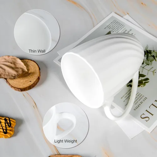 Miniatura 4 de Juego de 2 tazas de café blancas de porcelana fina (12 onzas), tazas de té de cerámica con patrón en espiral, tazas de café finas de China, tazas