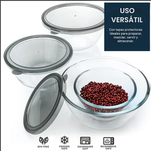 Miniatura 6 de M MCIRCO Cuencos de Vidrio para Mezclar con Tapas, 4 Paquetes Juego de Cuencos de Vidrio, Cuencos Anidables para Preparación de Comidas