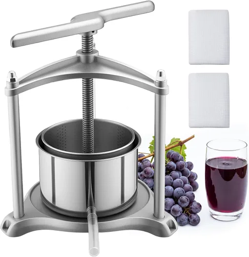Miniatura 10 de VEVOR Prensa de vino de frutas de 0.8 galones/3L, 2 barriles de acero inoxidable, exprimidor manual, prensa para hacer sidra, manzana, uva, tintura