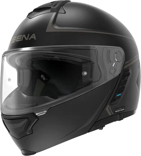 Sena Impulse Casco DOT Modular Bluetooth con sonido de Harman Kardon, con visera doble, sistema de intercomunicador de malla integrado / MP3 / Negro