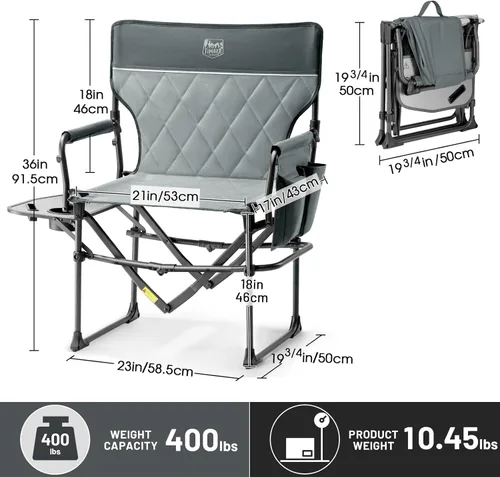 Miniatura 3 de Timber Ridge Silla de Director de Camping de Aluminio con Bolsillo de Mesa Lateral, Silla Plegable Portátil, Silla de Jardín Resistente para Viaje