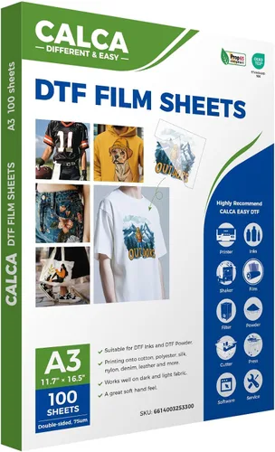 CALCA 100 hojas de película de transferencia DTF A3 de alta calidad, hojas de película DTF, hojas de pretratamiento, papel de transferencia de calor