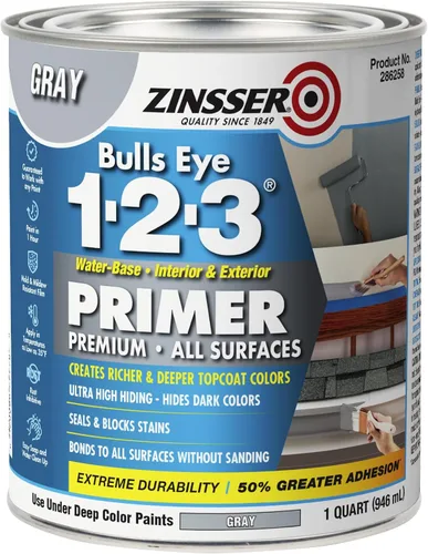Miniatura 11 de 1 cuarto de galón Bulls Eye 1-2-3 Imprimador Sellador Matamanchas Blanco