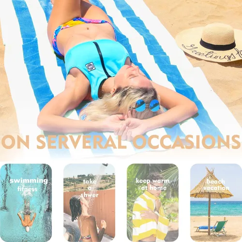 Miniatura 6 de Exclusivo Mezcla Paquete de 2 toallas de playa grandes de algodón de 30 x 60 pulgadas, súper absorbentes, suaves y suaves, para piscina (azul)