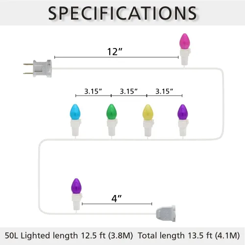 Miniatura 3 de Guirnalda de luces LED multicolor de cristal C3, 50 unidades, luz pastel de Pascua, 120 V, certificación ETL, conectable, para exteriores, cable
