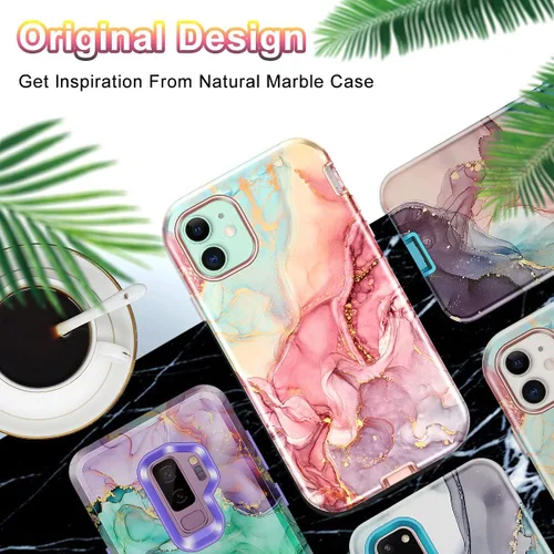 Miniatura 7 de CASEFIV Funda compatible con iPhone 11, patrón de mármol 3 en 1, resistente a prueba de golpes y caídas, cuerpo completo, policarbonato duro